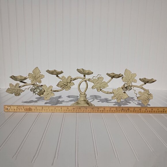 Italian Tole Iron Candelabra 5-arm Grape Leaves Votive Candle Holder Centerpiece - Picture 12 of 16